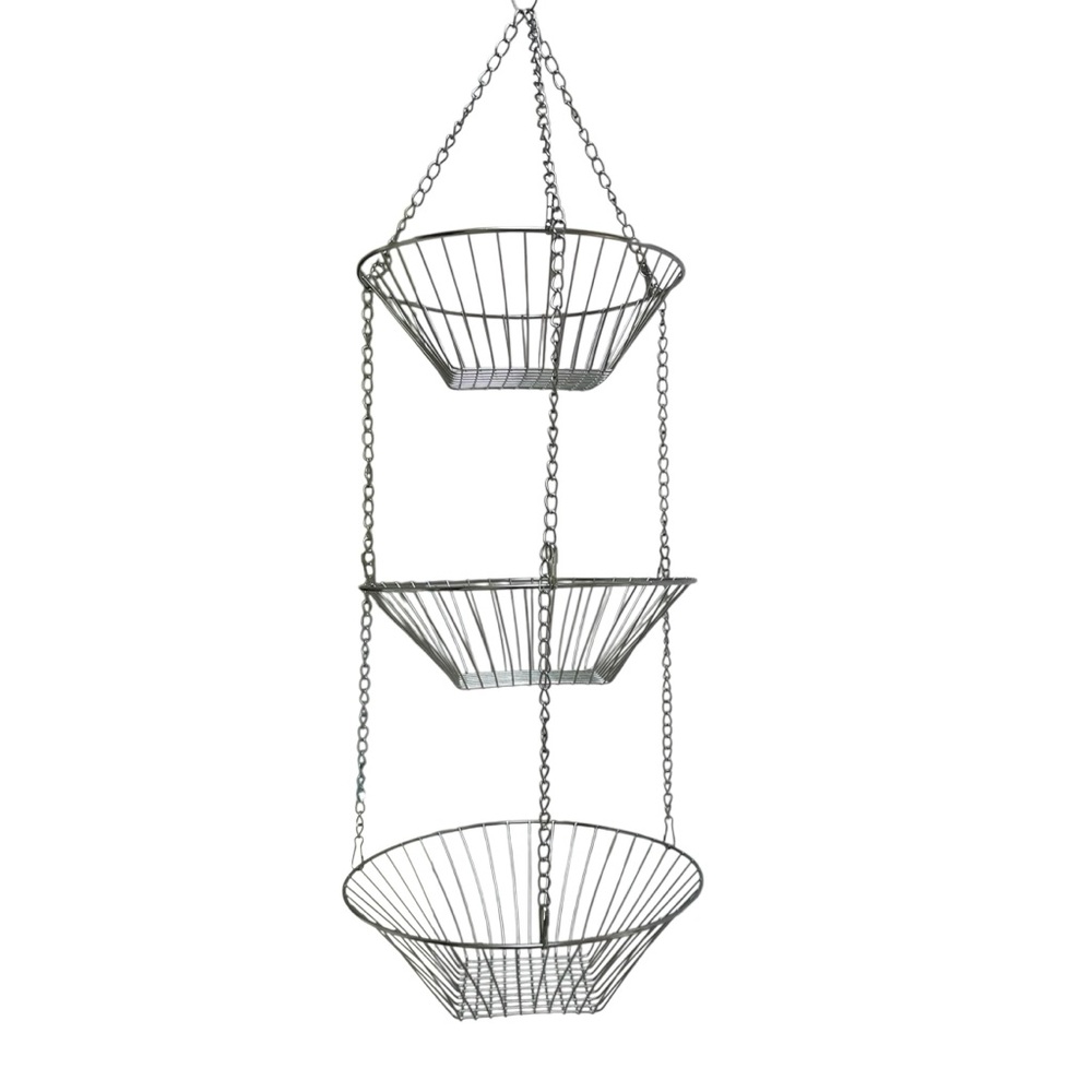 3-Tiered Hanging Metal Chrome Fruit Basket / Kitchen Storage